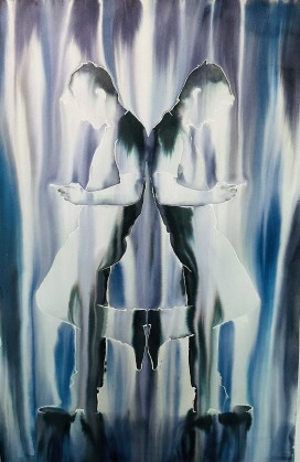 „Mirror“, Aquarell 110-80 cm Who do we mirror on social media? 2024