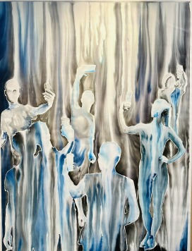 „Together Alone“, Aquarell 150-110 cm All together but yet busy with their own depiction. 2024